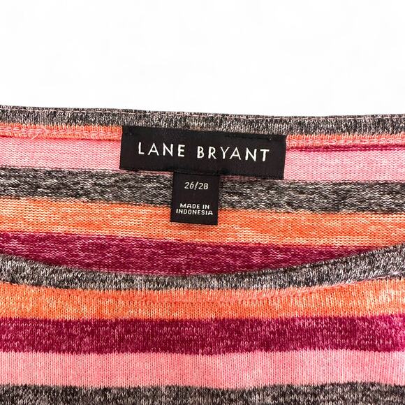 Lane Bryant Women's Boatneck Tee With Side Drawstring 26/28 Gray Pink Stripe - Picture 8 of 13